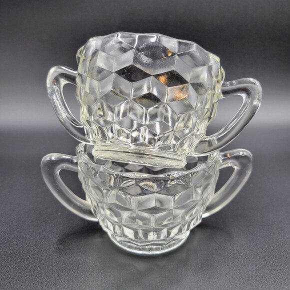 Vintage Sugar Bowls Cubist Cube Clear Glass Serving Kitchen Candy Dish Read - Picture 3 of 13